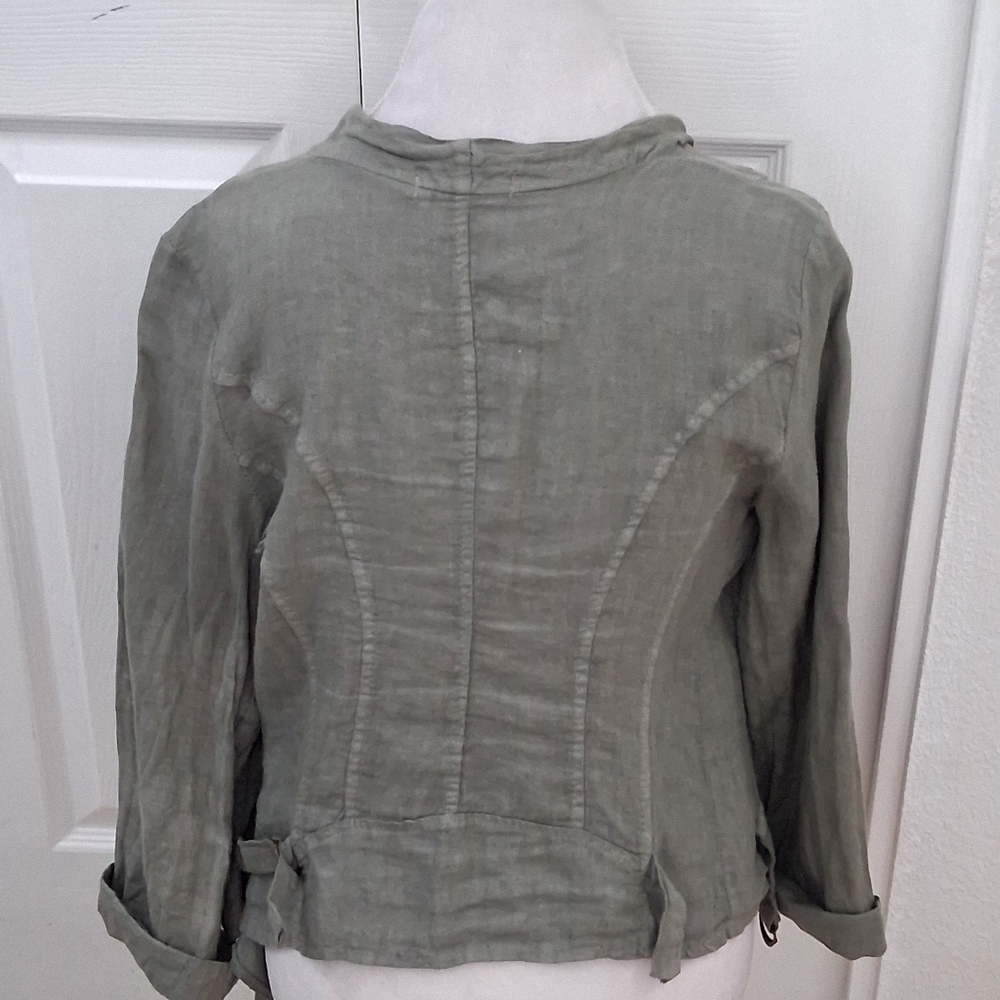 Tempo Paris Linen Olive Green Open Jacket Size M - Picture 5 of 10
